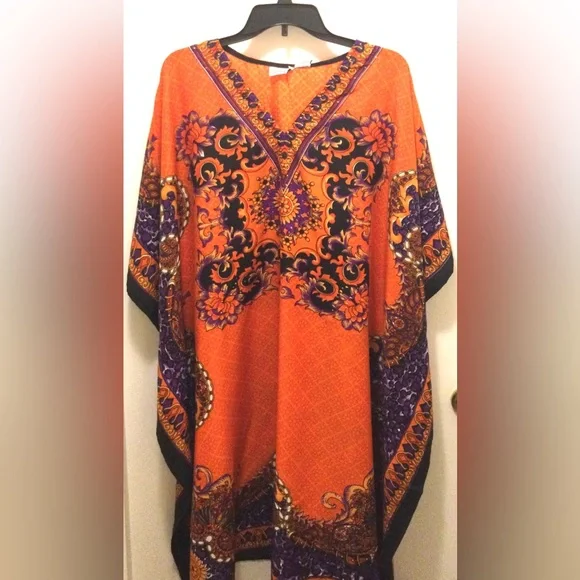 Vibrant Orange, White ,Black and Purple Kaftan - Picture 7 of 9